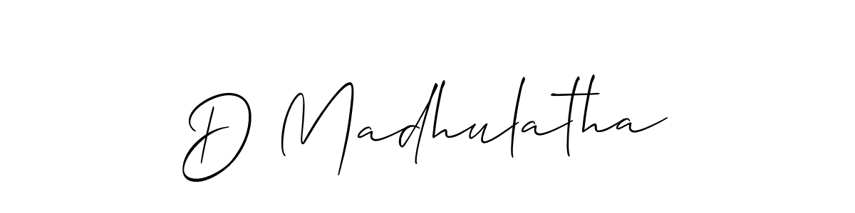 Also we have D Madhulatha name is the best signature style. Create professional handwritten signature collection using Allison_Script autograph style. D Madhulatha signature style 2 images and pictures png