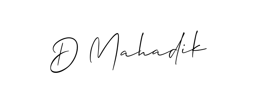 Use a signature maker to create a handwritten signature online. With this signature software, you can design (Allison_Script) your own signature for name D Mahadik. D Mahadik signature style 2 images and pictures png