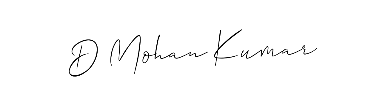 The best way (Allison_Script) to make a short signature is to pick only two or three words in your name. The name D Mohan Kumar include a total of six letters. For converting this name. D Mohan Kumar signature style 2 images and pictures png