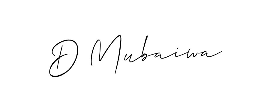 Use a signature maker to create a handwritten signature online. With this signature software, you can design (Allison_Script) your own signature for name D Mubaiwa. D Mubaiwa signature style 2 images and pictures png
