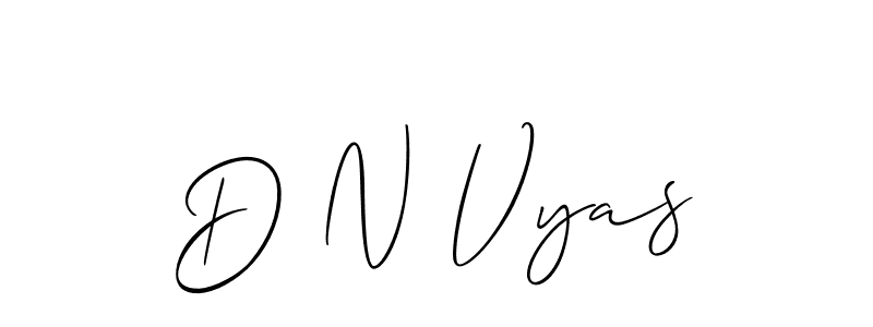 The best way (Allison_Script) to make a short signature is to pick only two or three words in your name. The name D N Vyas include a total of six letters. For converting this name. D N Vyas signature style 2 images and pictures png