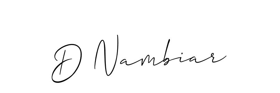 It looks lik you need a new signature style for name D Nambiar. Design unique handwritten (Allison_Script) signature with our free signature maker in just a few clicks. D Nambiar signature style 2 images and pictures png