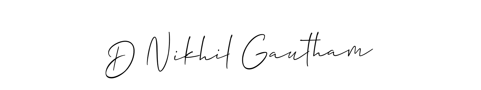 Allison_Script is a professional signature style that is perfect for those who want to add a touch of class to their signature. It is also a great choice for those who want to make their signature more unique. Get D Nikhil Gautham name to fancy signature for free. D Nikhil Gautham signature style 2 images and pictures png
