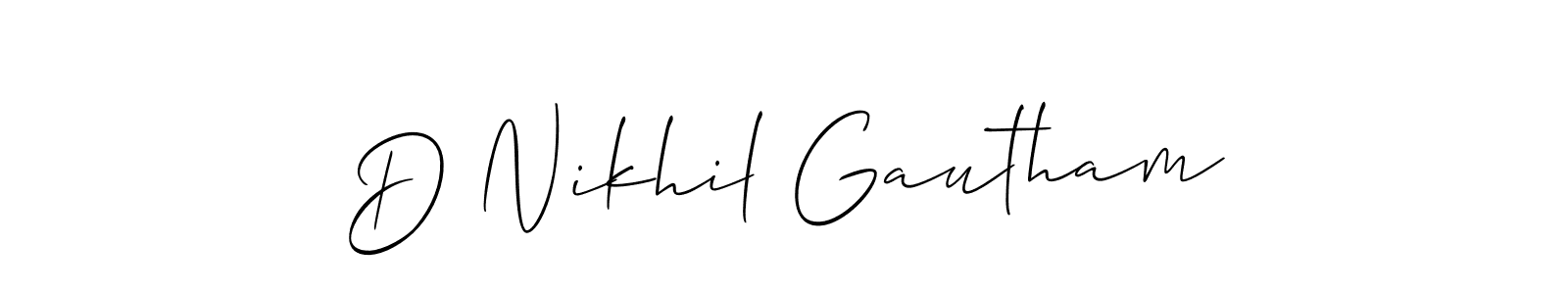 Also You can easily find your signature by using the search form. We will create D Nikhil Gautham name handwritten signature images for you free of cost using Allison_Script sign style. D Nikhil Gautham signature style 2 images and pictures png