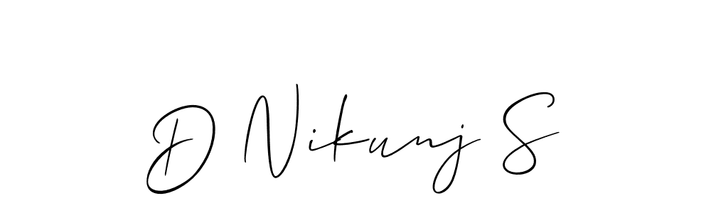 How to make D Nikunj S name signature. Use Allison_Script style for creating short signs online. This is the latest handwritten sign. D Nikunj S signature style 2 images and pictures png