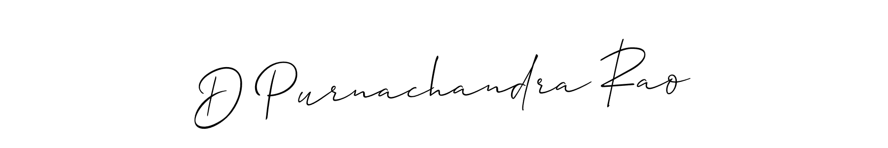 The best way (Allison_Script) to make a short signature is to pick only two or three words in your name. The name D Purnachandra Rao include a total of six letters. For converting this name. D Purnachandra Rao signature style 2 images and pictures png