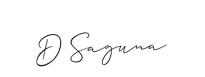 Allison_Script is a professional signature style that is perfect for those who want to add a touch of class to their signature. It is also a great choice for those who want to make their signature more unique. Get D Saguna name to fancy signature for free. D Saguna signature style 2 images and pictures png