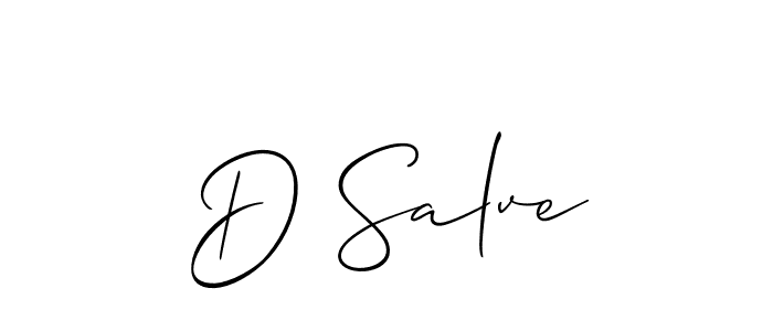 The best way (Allison_Script) to make a short signature is to pick only two or three words in your name. The name D Salve include a total of six letters. For converting this name. D Salve signature style 2 images and pictures png