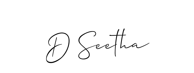 The best way (Allison_Script) to make a short signature is to pick only two or three words in your name. The name D Seetha include a total of six letters. For converting this name. D Seetha signature style 2 images and pictures png