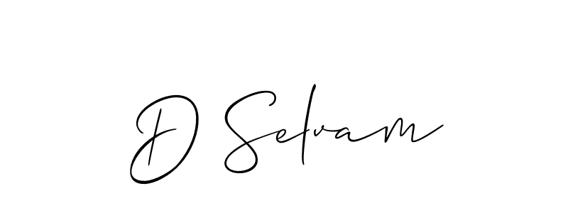 Also You can easily find your signature by using the search form. We will create D Selvam name handwritten signature images for you free of cost using Allison_Script sign style. D Selvam signature style 2 images and pictures png