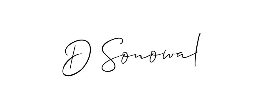 How to make D Sonowal name signature. Use Allison_Script style for creating short signs online. This is the latest handwritten sign. D Sonowal signature style 2 images and pictures png