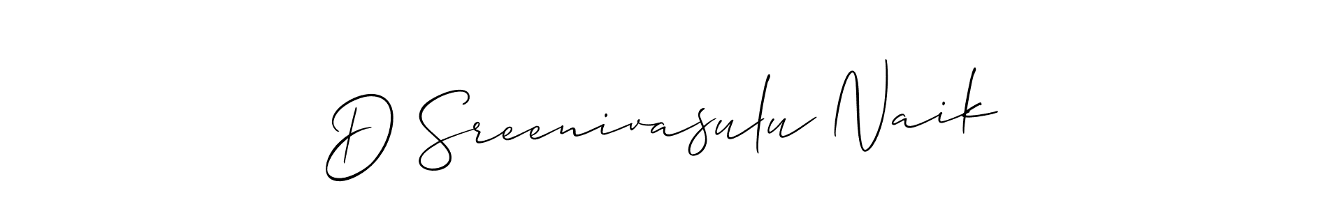 Use a signature maker to create a handwritten signature online. With this signature software, you can design (Allison_Script) your own signature for name D Sreenivasulu Naik. D Sreenivasulu Naik signature style 2 images and pictures png