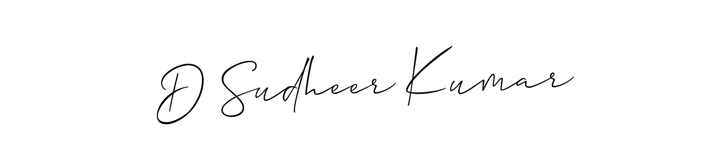 Use a signature maker to create a handwritten signature online. With this signature software, you can design (Allison_Script) your own signature for name D Sudheer Kumar. D Sudheer Kumar signature style 2 images and pictures png