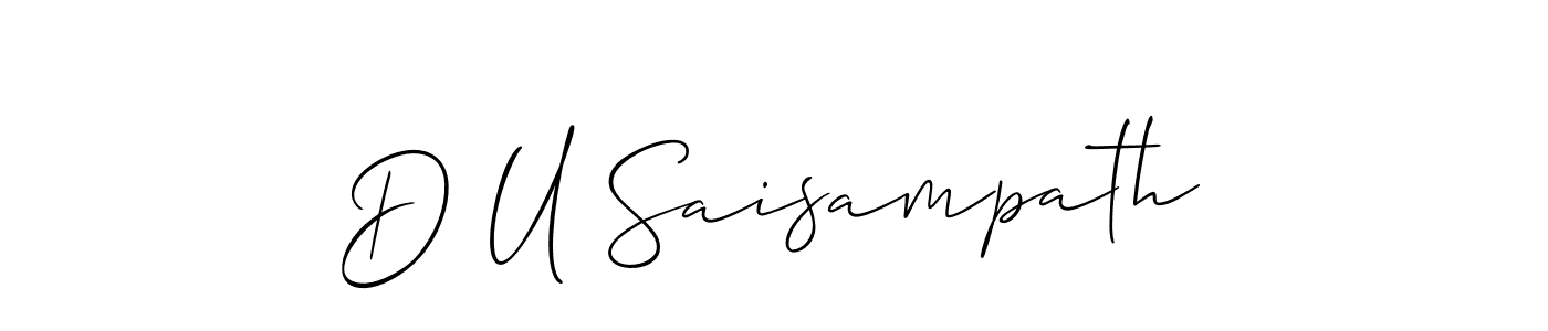 The best way (Allison_Script) to make a short signature is to pick only two or three words in your name. The name D U Saisampath include a total of six letters. For converting this name. D U Saisampath signature style 2 images and pictures png