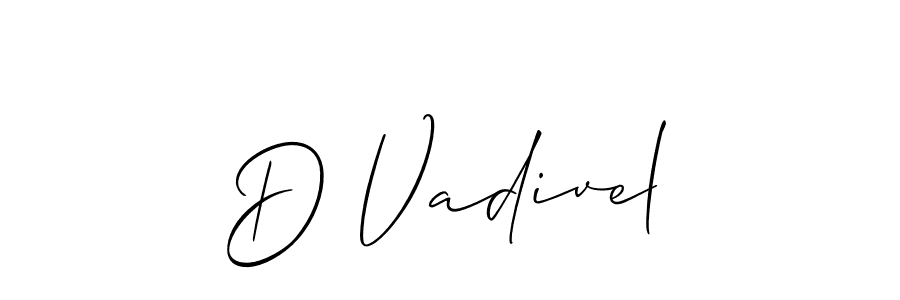 The best way (Allison_Script) to make a short signature is to pick only two or three words in your name. The name D Vadivel include a total of six letters. For converting this name. D Vadivel signature style 2 images and pictures png