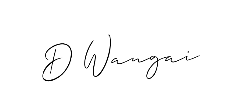 The best way (Allison_Script) to make a short signature is to pick only two or three words in your name. The name D Wangai include a total of six letters. For converting this name. D Wangai signature style 2 images and pictures png