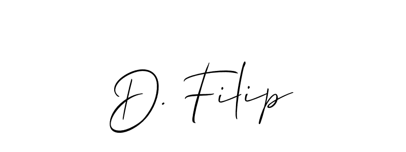 Make a short D. Filip signature style. Manage your documents anywhere anytime using Allison_Script. Create and add eSignatures, submit forms, share and send files easily. D. Filip signature style 2 images and pictures png