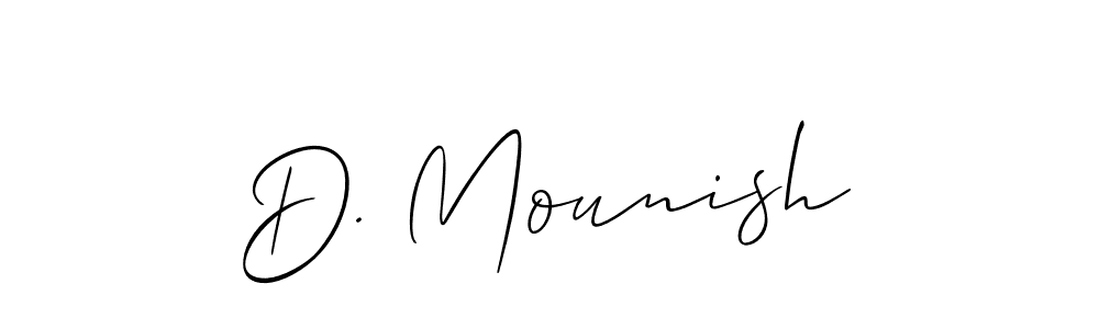 The best way (Allison_Script) to make a short signature is to pick only two or three words in your name. The name D. Mounish include a total of six letters. For converting this name. D. Mounish signature style 2 images and pictures png