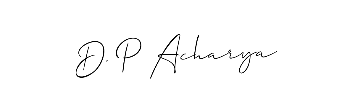 The best way (Allison_Script) to make a short signature is to pick only two or three words in your name. The name D. P Acharya include a total of six letters. For converting this name. D. P Acharya signature style 2 images and pictures png