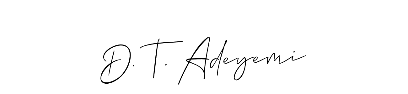 Allison_Script is a professional signature style that is perfect for those who want to add a touch of class to their signature. It is also a great choice for those who want to make their signature more unique. Get D. T. Adeyemi name to fancy signature for free. D. T. Adeyemi signature style 2 images and pictures png