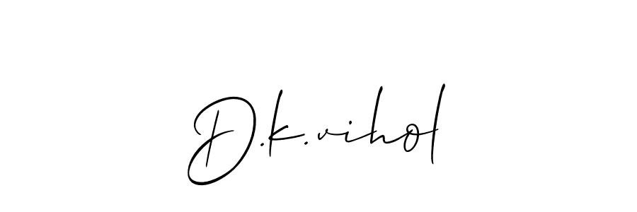 Allison_Script is a professional signature style that is perfect for those who want to add a touch of class to their signature. It is also a great choice for those who want to make their signature more unique. Get D.k.vihol name to fancy signature for free. D.k.vihol signature style 2 images and pictures png