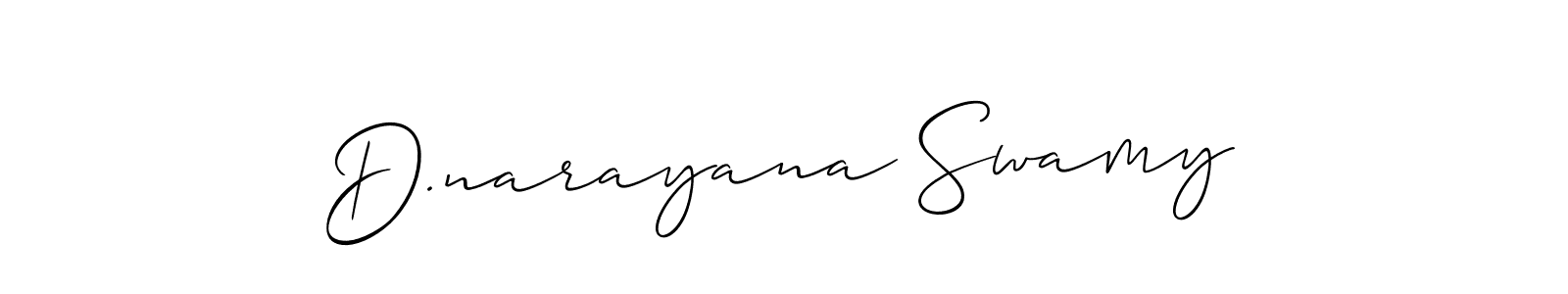 The best way (Allison_Script) to make a short signature is to pick only two or three words in your name. The name D.narayana Swamy include a total of six letters. For converting this name. D.narayana Swamy signature style 2 images and pictures png