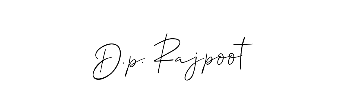 Use a signature maker to create a handwritten signature online. With this signature software, you can design (Allison_Script) your own signature for name D.p. Rajpoot. D.p. Rajpoot signature style 2 images and pictures png