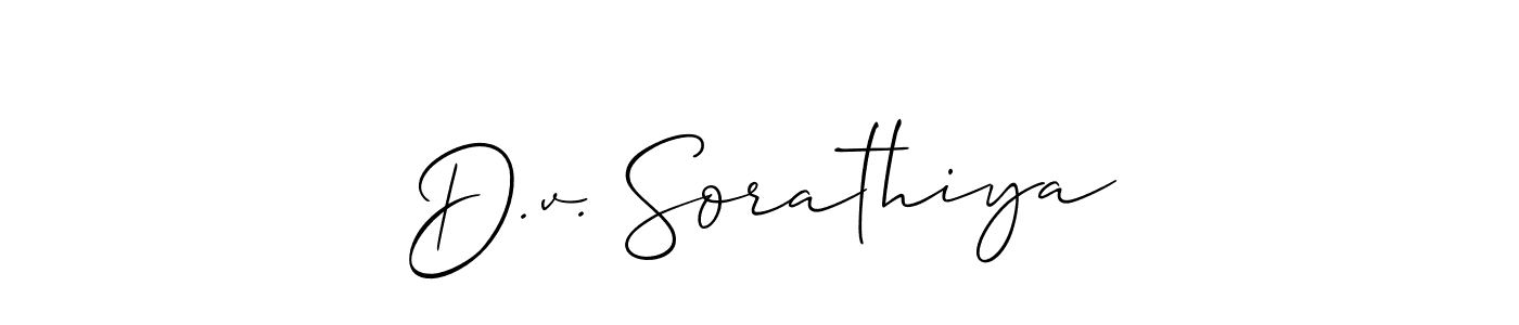 The best way (Allison_Script) to make a short signature is to pick only two or three words in your name. The name D.v. Sorathiya include a total of six letters. For converting this name. D.v. Sorathiya signature style 2 images and pictures png