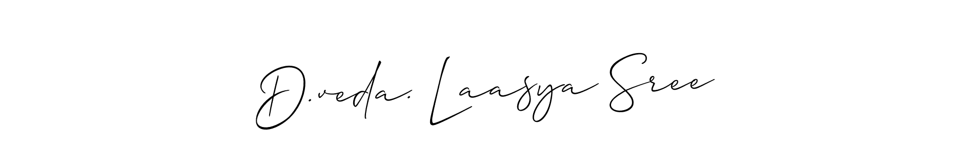 It looks lik you need a new signature style for name D.veda. Laasya Sree. Design unique handwritten (Allison_Script) signature with our free signature maker in just a few clicks. D.veda. Laasya Sree signature style 2 images and pictures png