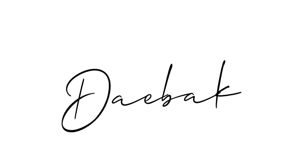 Design your own signature with our free online signature maker. With this signature software, you can create a handwritten (Allison_Script) signature for name Daebak. Daebak signature style 2 images and pictures png