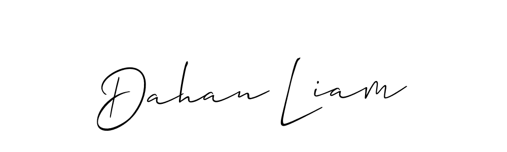 The best way (Allison_Script) to make a short signature is to pick only two or three words in your name. The name Dahan Liam include a total of six letters. For converting this name. Dahan Liam signature style 2 images and pictures png