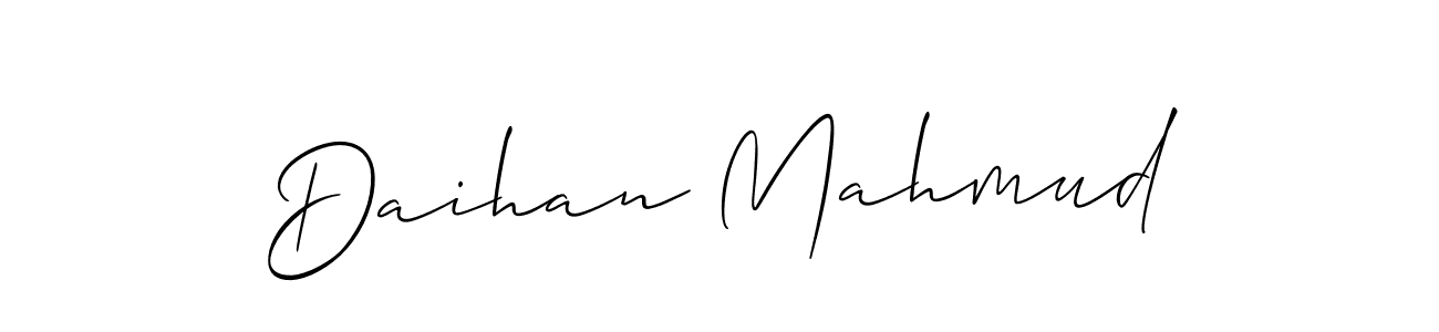 The best way (Allison_Script) to make a short signature is to pick only two or three words in your name. The name Daihan Mahmud include a total of six letters. For converting this name. Daihan Mahmud signature style 2 images and pictures png