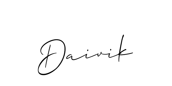 The best way (Allison_Script) to make a short signature is to pick only two or three words in your name. The name Daivik include a total of six letters. For converting this name. Daivik signature style 2 images and pictures png