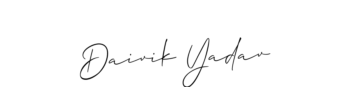 Also You can easily find your signature by using the search form. We will create Daivik Yadav name handwritten signature images for you free of cost using Allison_Script sign style. Daivik Yadav signature style 2 images and pictures png