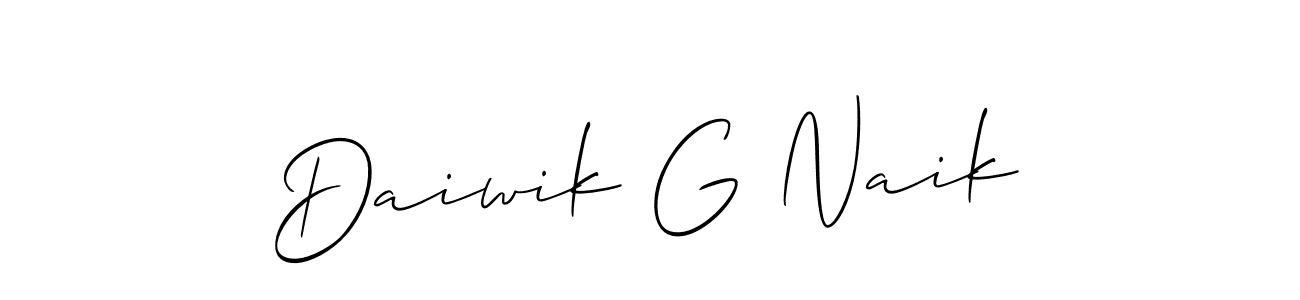 The best way (Allison_Script) to make a short signature is to pick only two or three words in your name. The name Daiwik G Naik include a total of six letters. For converting this name. Daiwik G Naik signature style 2 images and pictures png