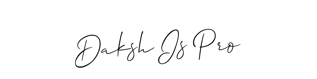 The best way (Allison_Script) to make a short signature is to pick only two or three words in your name. The name Daksh Is Pro include a total of six letters. For converting this name. Daksh Is Pro signature style 2 images and pictures png