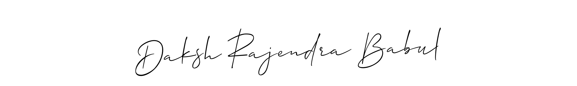 The best way (Allison_Script) to make a short signature is to pick only two or three words in your name. The name Daksh Rajendra Babul include a total of six letters. For converting this name. Daksh Rajendra Babul signature style 2 images and pictures png