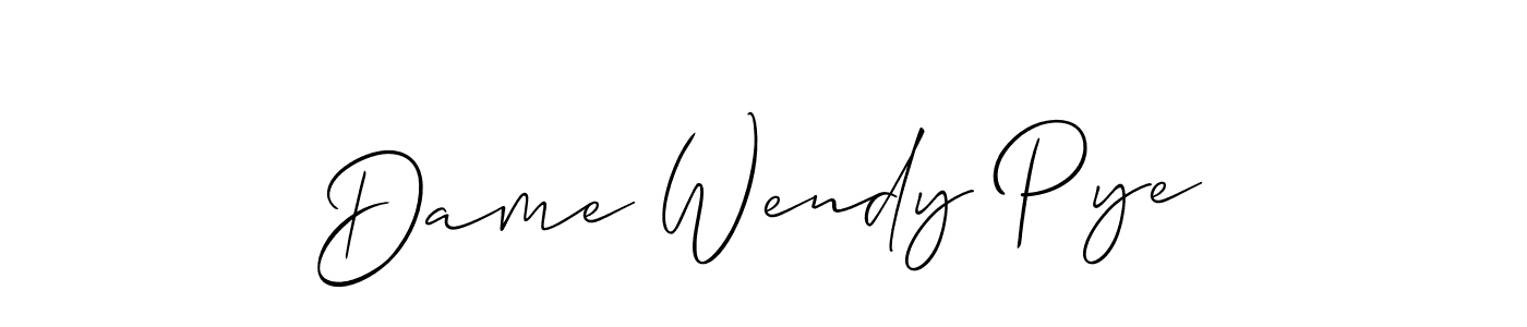 Similarly Allison_Script is the best handwritten signature design. Signature creator online .You can use it as an online autograph creator for name Dame Wendy Pye. Dame Wendy Pye signature style 2 images and pictures png