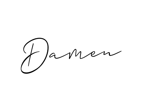 Design your own signature with our free online signature maker. With this signature software, you can create a handwritten (Allison_Script) signature for name Damen. Damen signature style 2 images and pictures png