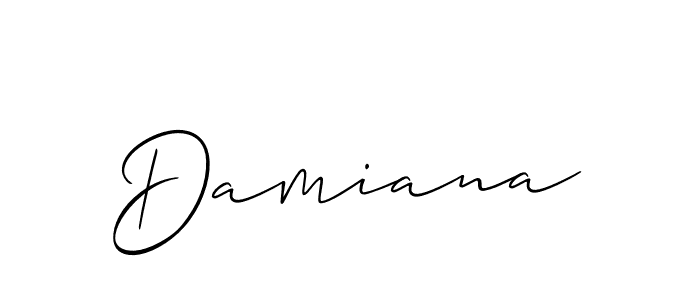 The best way (Allison_Script) to make a short signature is to pick only two or three words in your name. The name Damiana include a total of six letters. For converting this name. Damiana signature style 2 images and pictures png