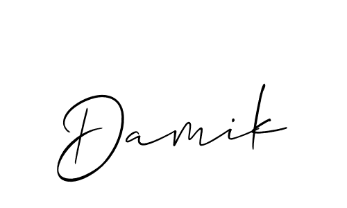 It looks lik you need a new signature style for name Damik. Design unique handwritten (Allison_Script) signature with our free signature maker in just a few clicks. Damik signature style 2 images and pictures png