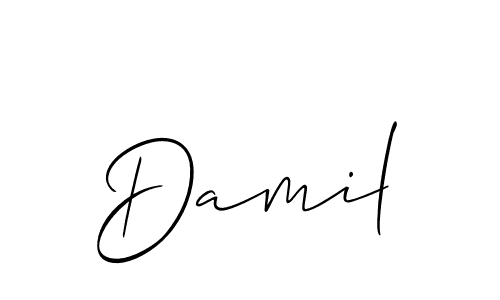 How to make Damil name signature. Use Allison_Script style for creating short signs online. This is the latest handwritten sign. Damil signature style 2 images and pictures png