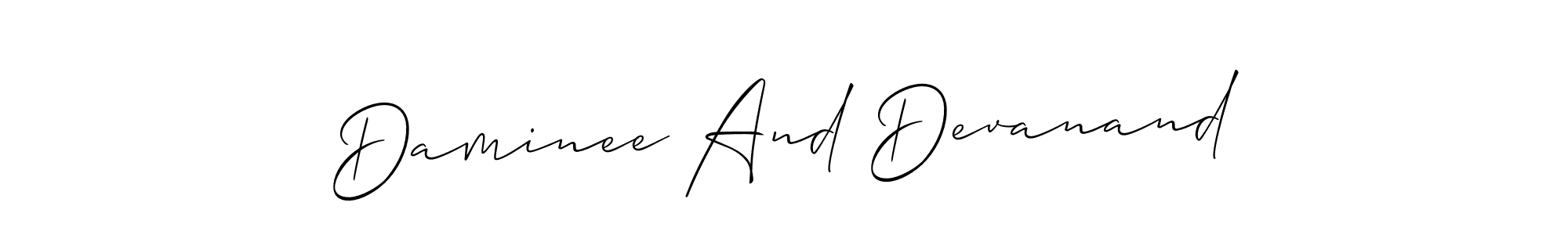 Also You can easily find your signature by using the search form. We will create Daminee And Devanand name handwritten signature images for you free of cost using Allison_Script sign style. Daminee And Devanand signature style 2 images and pictures png