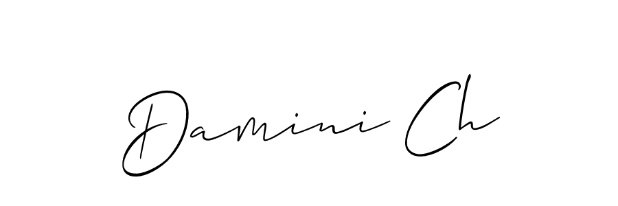 The best way (Allison_Script) to make a short signature is to pick only two or three words in your name. The name Damini Ch include a total of six letters. For converting this name. Damini Ch signature style 2 images and pictures png