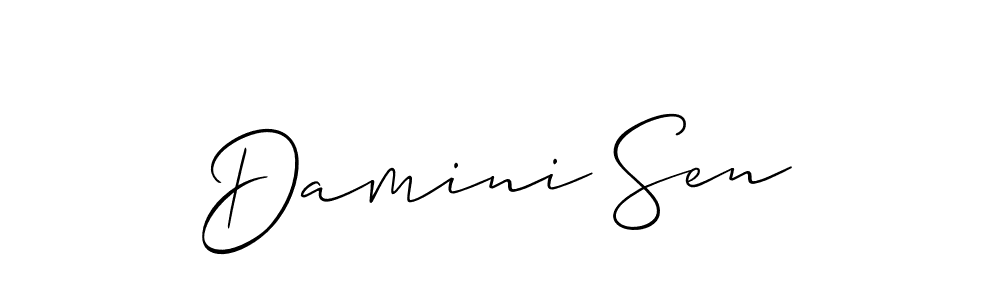 The best way (Allison_Script) to make a short signature is to pick only two or three words in your name. The name Damini Sen include a total of six letters. For converting this name. Damini Sen signature style 2 images and pictures png