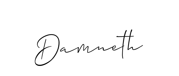 The best way (Allison_Script) to make a short signature is to pick only two or three words in your name. The name Damneth include a total of six letters. For converting this name. Damneth signature style 2 images and pictures png