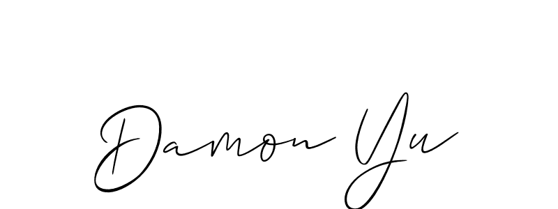 The best way (Allison_Script) to make a short signature is to pick only two or three words in your name. The name Damon Yu include a total of six letters. For converting this name. Damon Yu signature style 2 images and pictures png