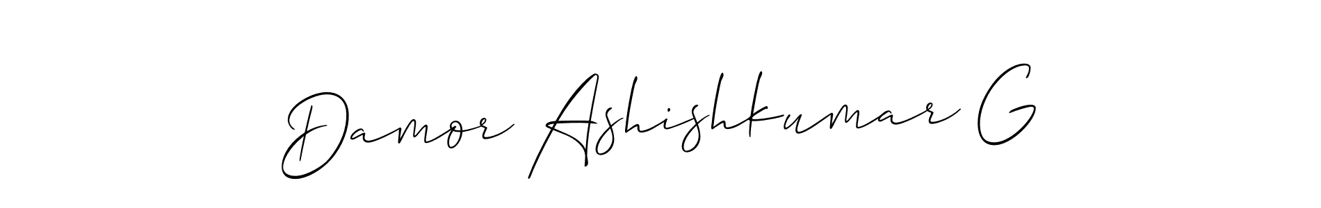 How to make Damor Ashishkumar G name signature. Use Allison_Script style for creating short signs online. This is the latest handwritten sign. Damor Ashishkumar G signature style 2 images and pictures png