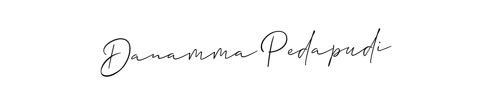 Allison_Script is a professional signature style that is perfect for those who want to add a touch of class to their signature. It is also a great choice for those who want to make their signature more unique. Get Danamma Pedapudi name to fancy signature for free. Danamma Pedapudi signature style 2 images and pictures png