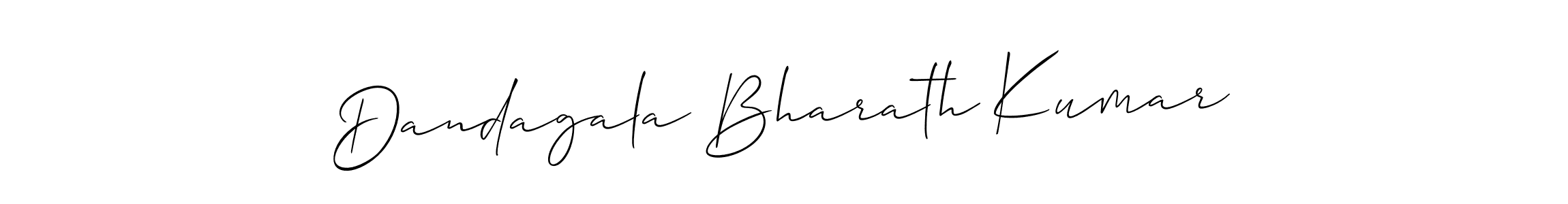 The best way (Allison_Script) to make a short signature is to pick only two or three words in your name. The name Dandagala Bharath Kumar include a total of six letters. For converting this name. Dandagala Bharath Kumar signature style 2 images and pictures png